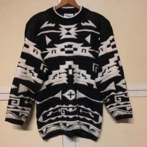 #1542, 1989 Midnight Blues Aztec Sweater tiny pads Sz Sm P